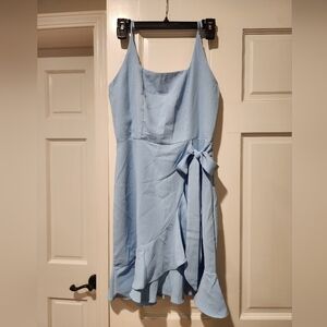 Elegant Blue Sleeveless With Ruffled Hem Dress